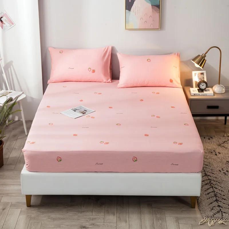 Pure Cotton Printed Fitted Sheet Only Non-Slip Protective Cover for Bedroom  (no Pillowcase)