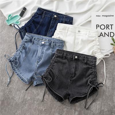 Skinny Fashionable and Versatile Stretch High-waisted Denim Shorts Female Summer Slim Drawstring Design Sense of Wide-legged Pants A Word Pants