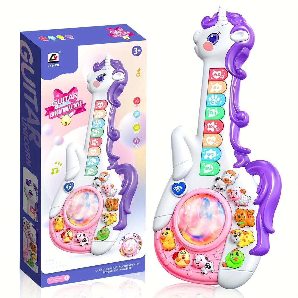 Unicorn Shape Kids Music Learning Guitar, Safe Material, Multiple Functions, Make Learning More Interesting