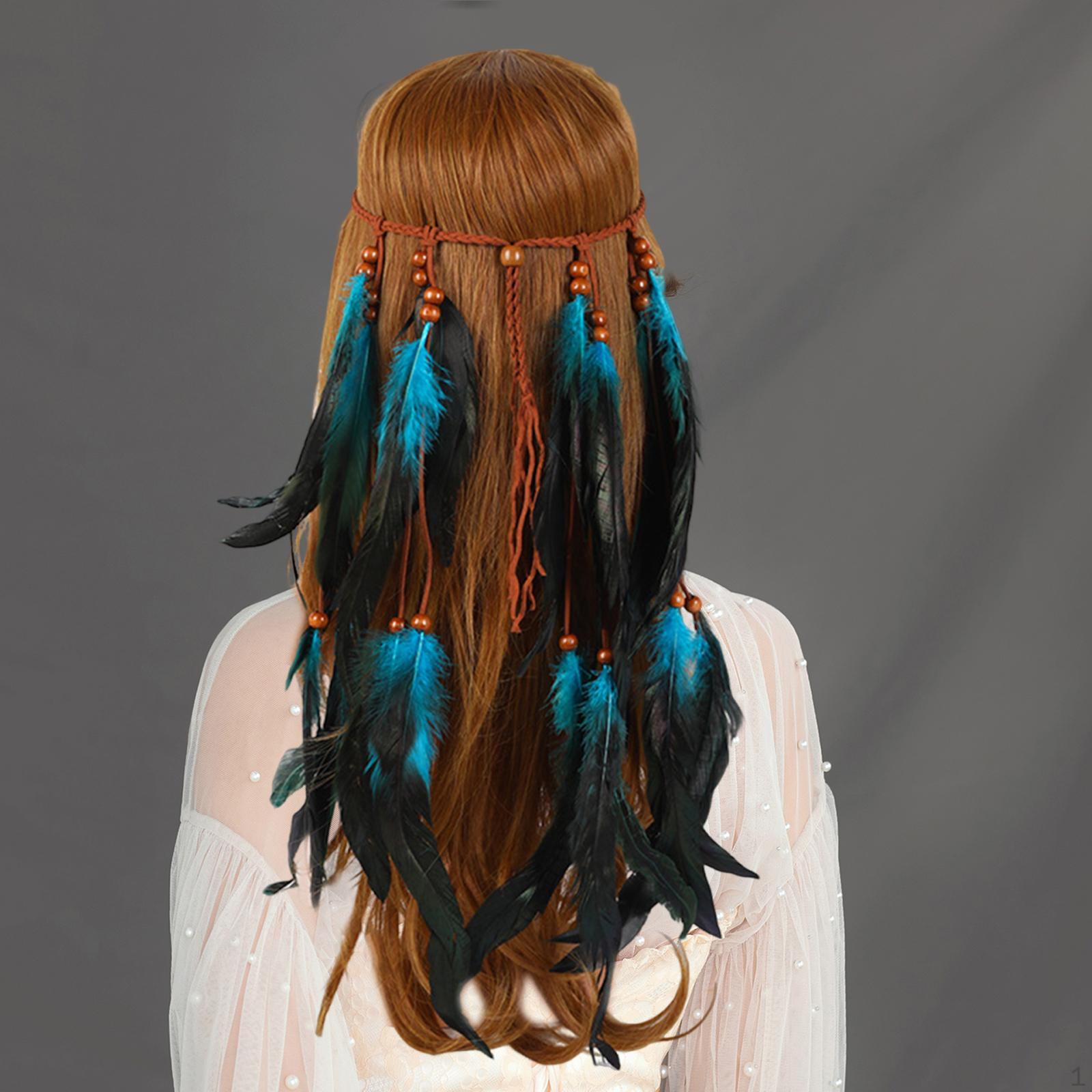 

Бохо Повязка на голову с искусственными перьями Аксессуары для волос Индийский головной убор для маскарадного костюма синий