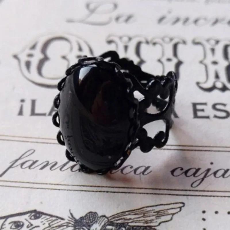 New Gothic Vampire Red Crystal Open Rings for Woman Girls Mystery Witch Jewelry Accessories  Black Ring Party Gifts