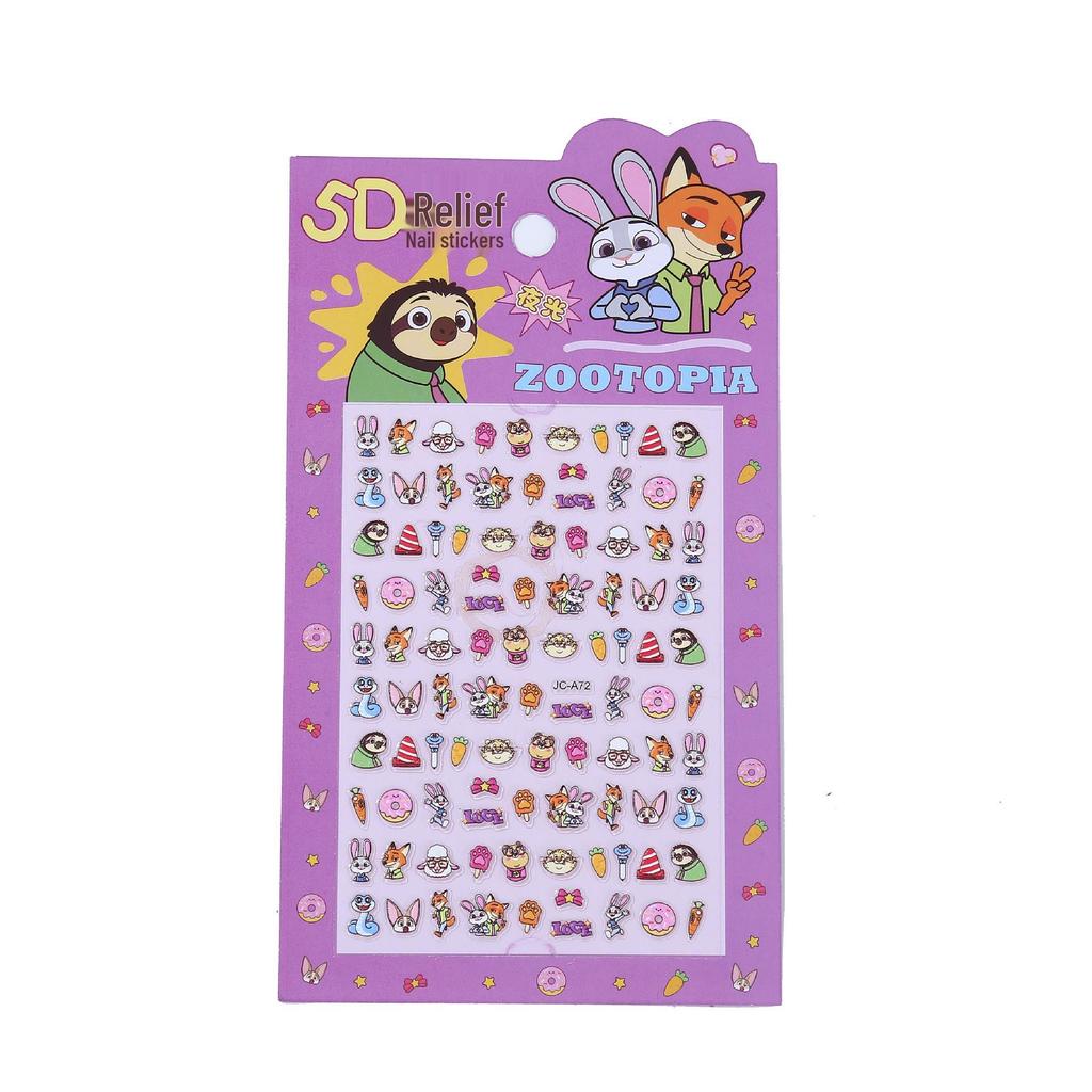 5D Embossed Naklejki na Paznokcie Zootopia dla Dziewczynek – Dekoracja do Rysowania Paznokci Kreskówki DIY