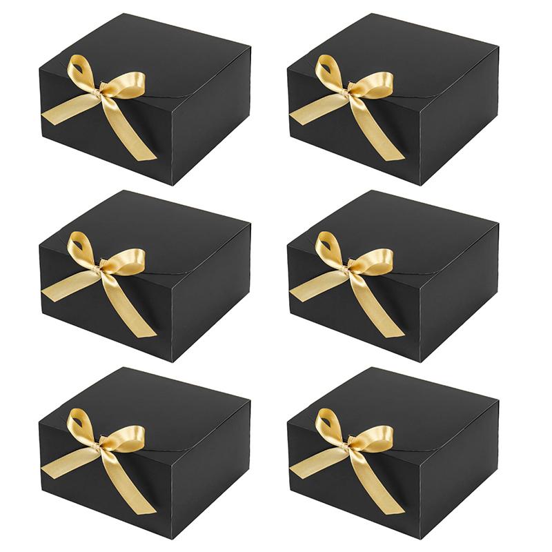 WTEMPO 6PCS 20*20*10CM Creative Bow Paper Boxes Cake Dessert Pastry Packaging Boxes Wedding Festival Party Gift Boxes Solid Color Foldable Gift Boxes