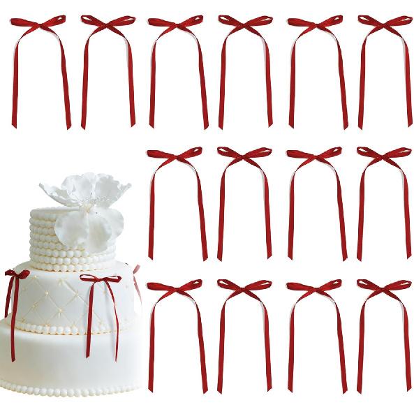 30 Pack Pink Ribbon Bow Cake Toppers Birthday Decorations Coquette Bow Cupcake Toppers for Cake Dessert Wedding Bridal Balloon Wall Party Supplies