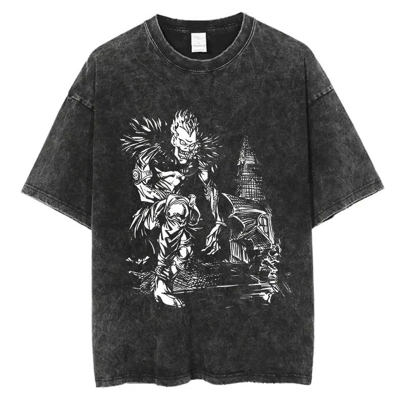 Summer Hot Sale Harajuku Vintage Washed T Shirts Death Note Anime Graphic Printing T Shirt Oversize Cotton Fashion Trendy Tee