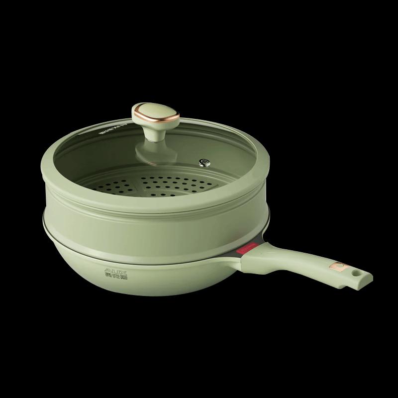 AUX Green Mountain Stone Non-Stick Wok with Steamer & Lid