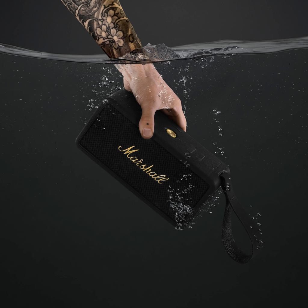 Marshall Middleton Wireless Portable Waterproof Speaker, Black & Brass, 20 Hours of Playtime, IP67 Waterproof [Official Japanese Product]