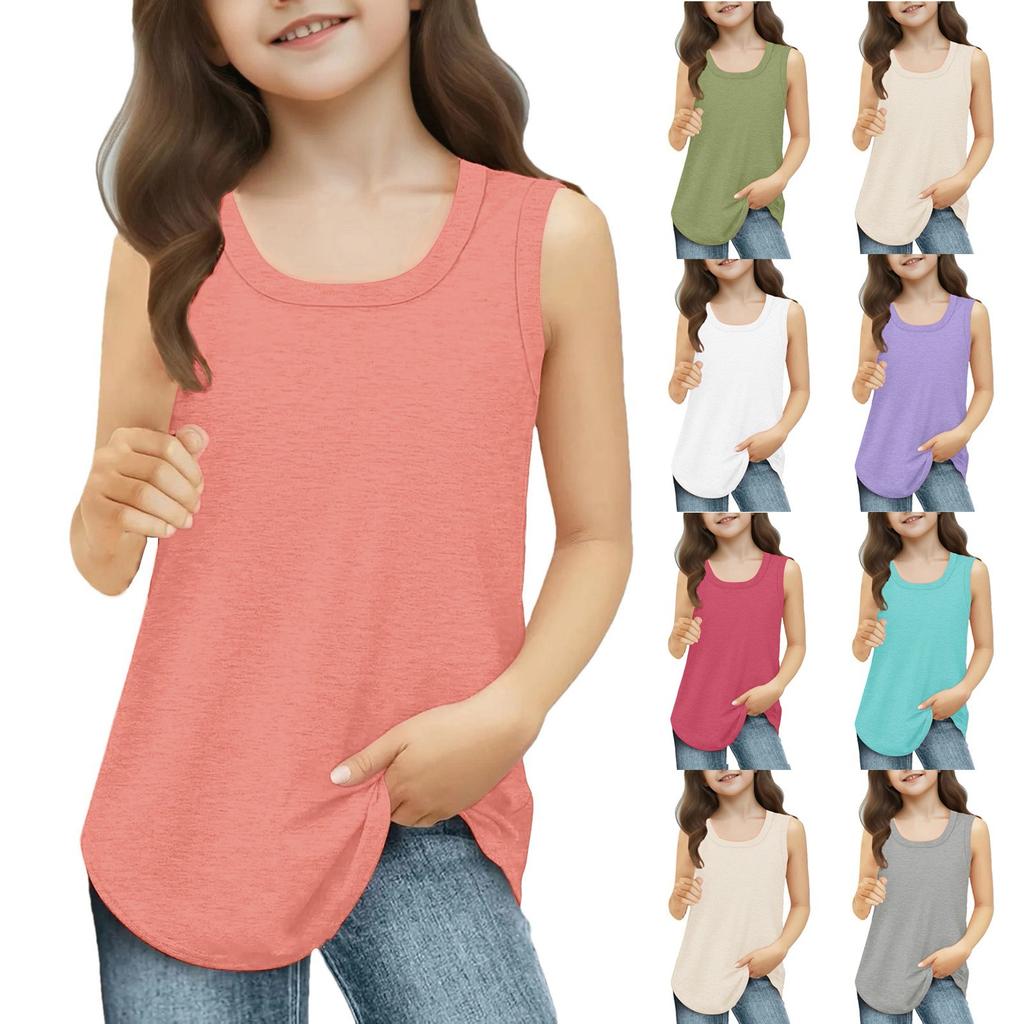 Girls  Kids Summer Crewneck Sleeveless Shirts Tank Tops