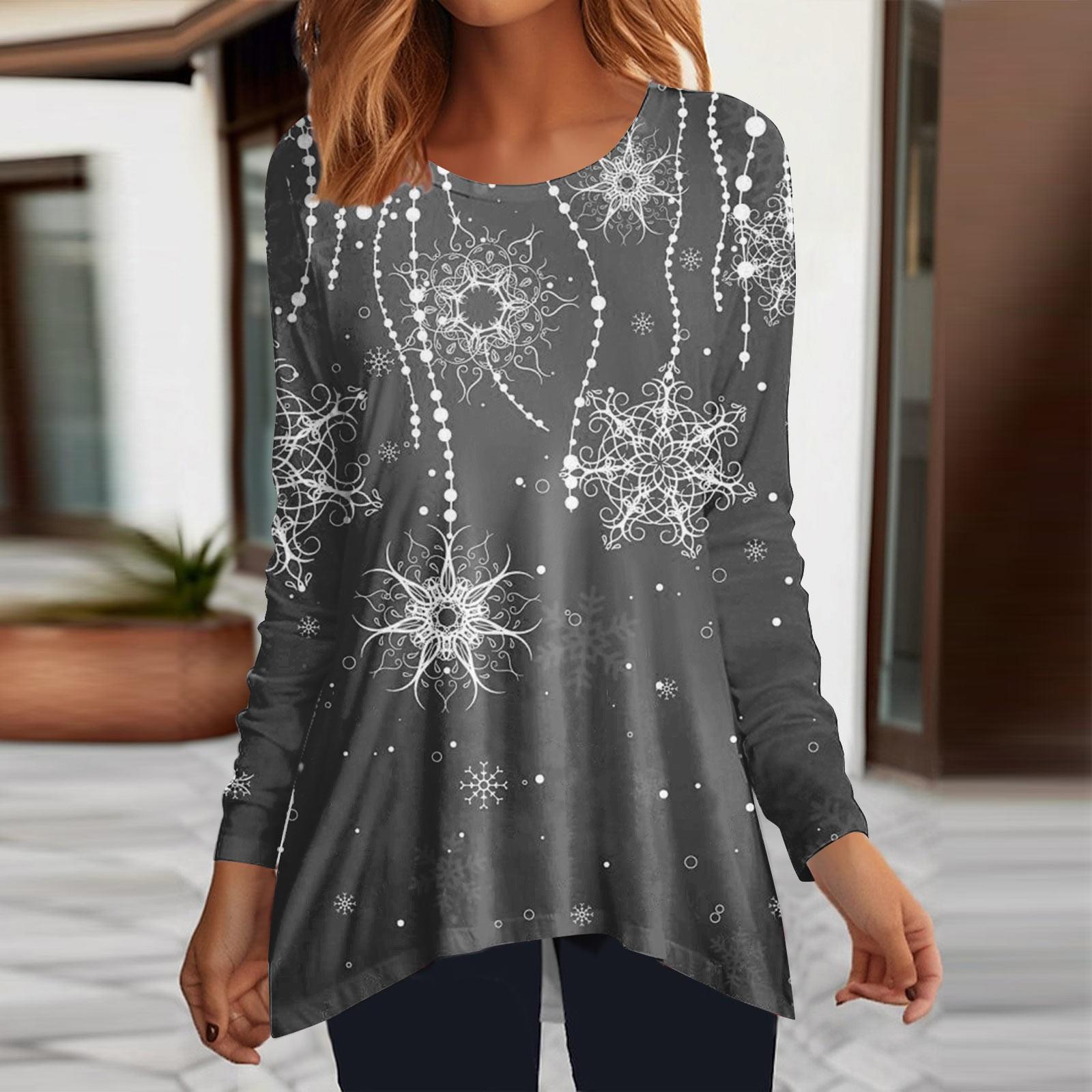 

Жен. Футболка Футболка Рождественская рубашка Туника Неровный подол С принтом Длинный рукав С принтом выходного дня Рождество Круглый вырез Обычный крой Осень и зима XXXL серый