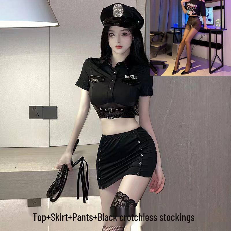 Seductive Police Uniform Lingerie Set: Temptation Skirt for Nightclub Flirting