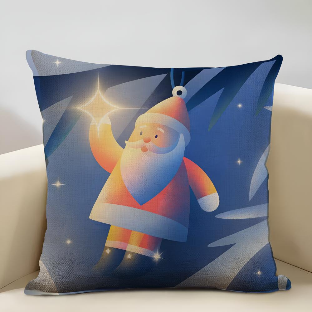 Cute Cartoon Christmas Cushion Cover Household Decoration Linen Sofa Cushion Cover: Skin-Friendly & Breathable With Invisible Zi
