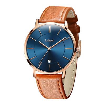 Ultracienki, prosty, swobodny, biznesowy, japoński, kwarcowy, 40 mm, pasek ze skóry naturalnej, unisex, różowe złoto, niebieski, męski zegarek, 6,5 mm, modny, zegarek, mechanizm, tarcza,