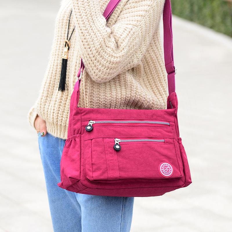 Women Solid Color Water Repellent Nylon Travel Shoulder Bag Crossbody Bags