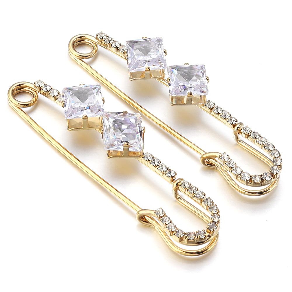 2pcs/lot Alloy Rhinestone Brooches Gold Silver Color Fixed Pins Brooch For Women Dress Safety Pin Brooches DIY Jewelry Making