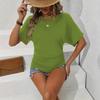2025 Women's Casual Solid Color Waist-Cinching Short-Sleeve Round Neck T-Shirt