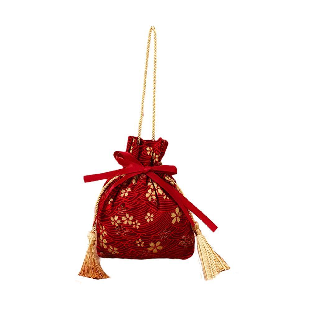 

Сумка-мешок на шнурке с цветочным принтом сакуры, холщовая, в полоску, праздничная, для сладостей, фестивальная A