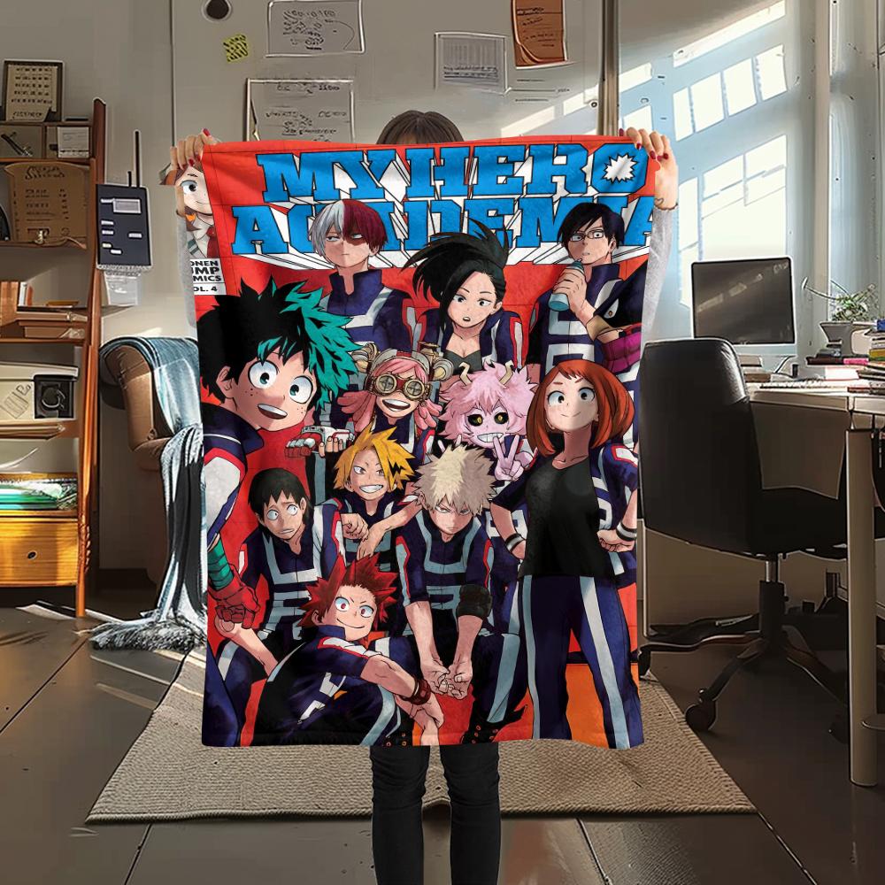 My Hero Academia Poster Pattern Flannel Blanket, High Quality Comfortable for All Seasons, Home Decor, Warmth and Comfort, Perfect for Gifts.
