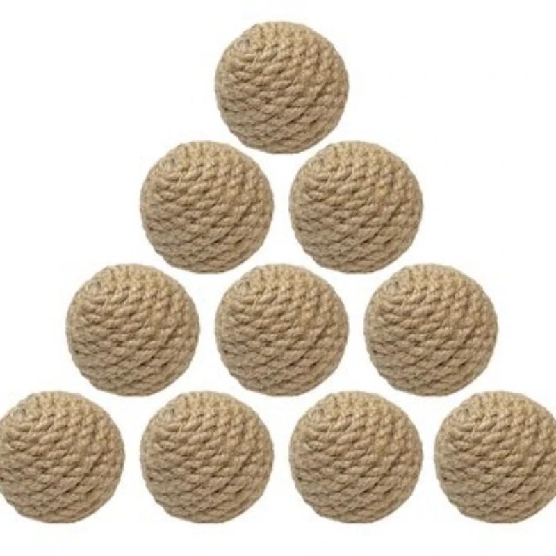 10pcs Solid Colored Sisal Ball Cat Teasing Toy Ball Self Hi Grinding Teeth Durable Cat Teasing Stick Cat Making Sound Bell Ball