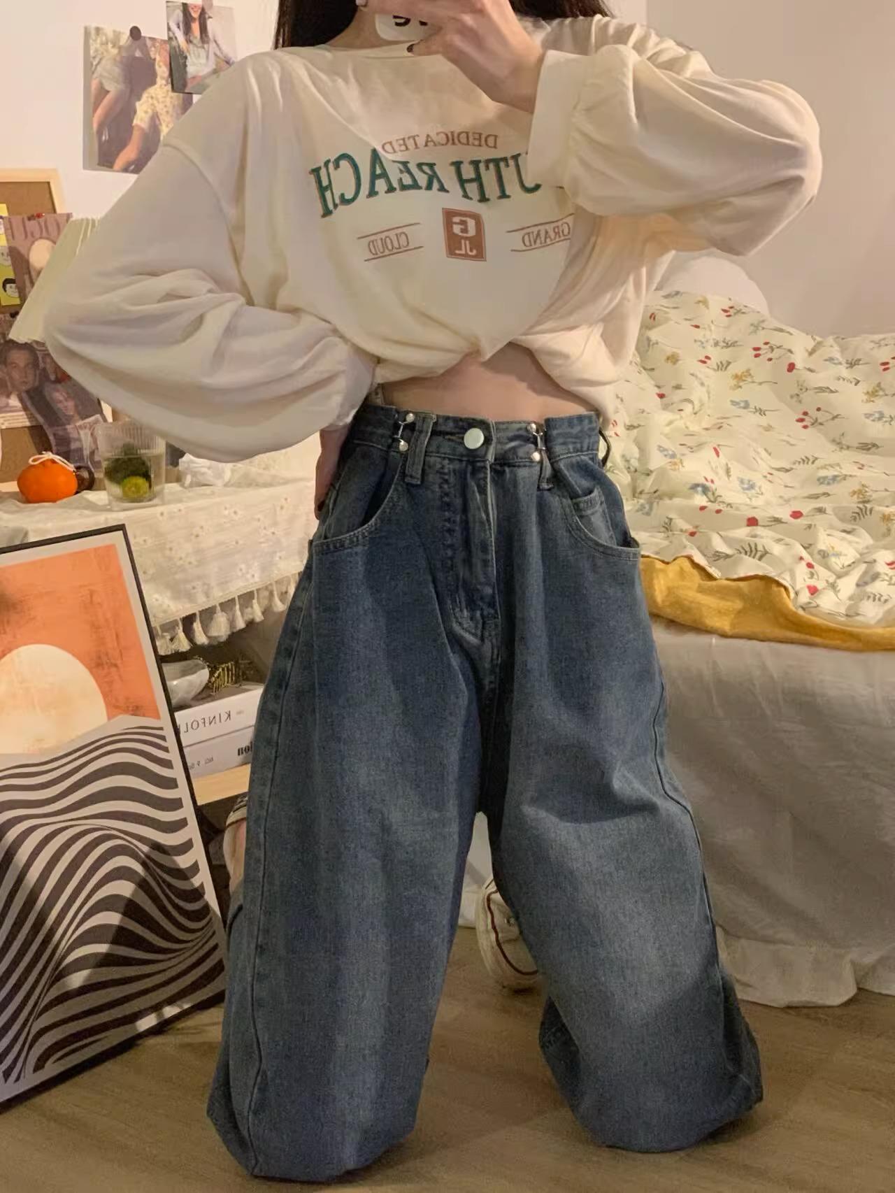 

Женские джинсы темно-синего цвета с широкими штанинами и высокой талией, лето 2023 г. S