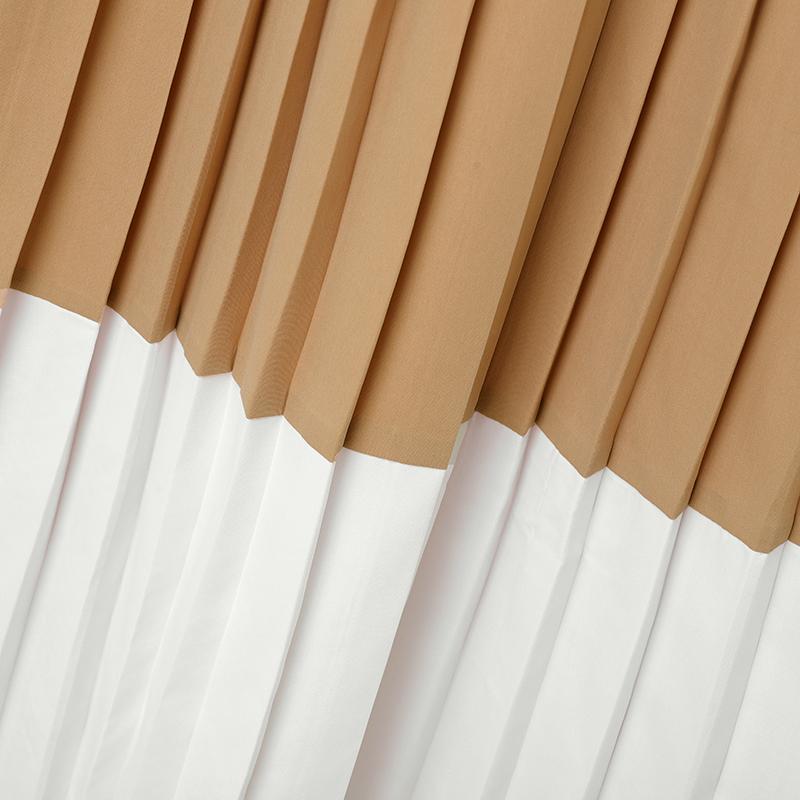 VONDA Elegant Women Casual O Neck Front Pleating Stitching Long Office Dress