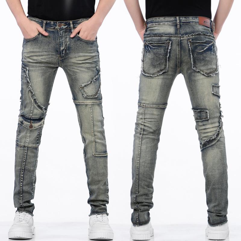 Cowboy Pants Men'S Trendy Brand Spring Q Autumn American Harley Motorcycle Riding Retro Distressed Pants Men'S Slim Fit Small Leg Pants