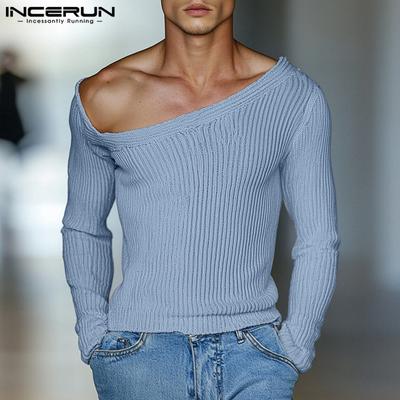 Men One Shoulder Fitted Texture Long Sleeve Irregular Tops Undershirts