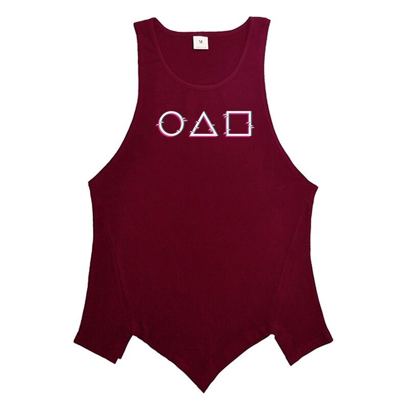 

Летняя мужская одежда для бодибилдинга, жилет без рукавов для тренировок, молодежные майки, свободные хлопковые топы с неровным подолом XXL бордовый