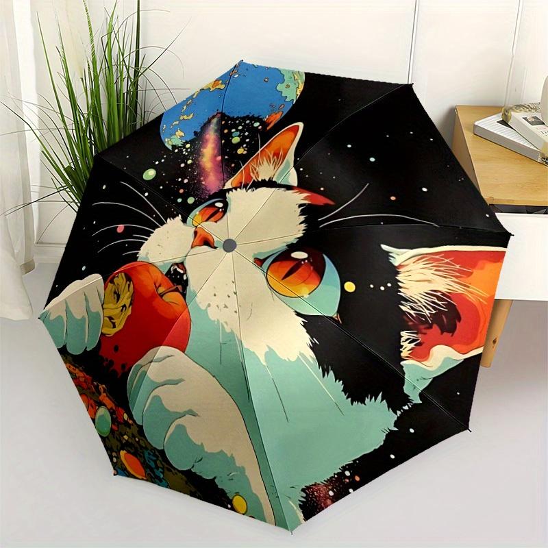 1 Stück Kosmische Katze Automatisches Öffnen/Schließen Regenschirm, Tragbarer Faltregenschirm für den täglichen Gebrauch yy250826023