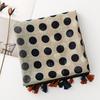 French-style vintage polka dot patchwork color-block scarf for women, holiday-style shawl, versatile tassel silk scarf