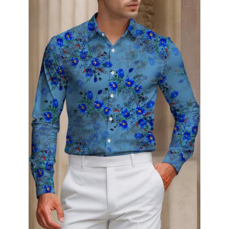 Мужская однотонная рубашка с длинным рукавом XXL blue