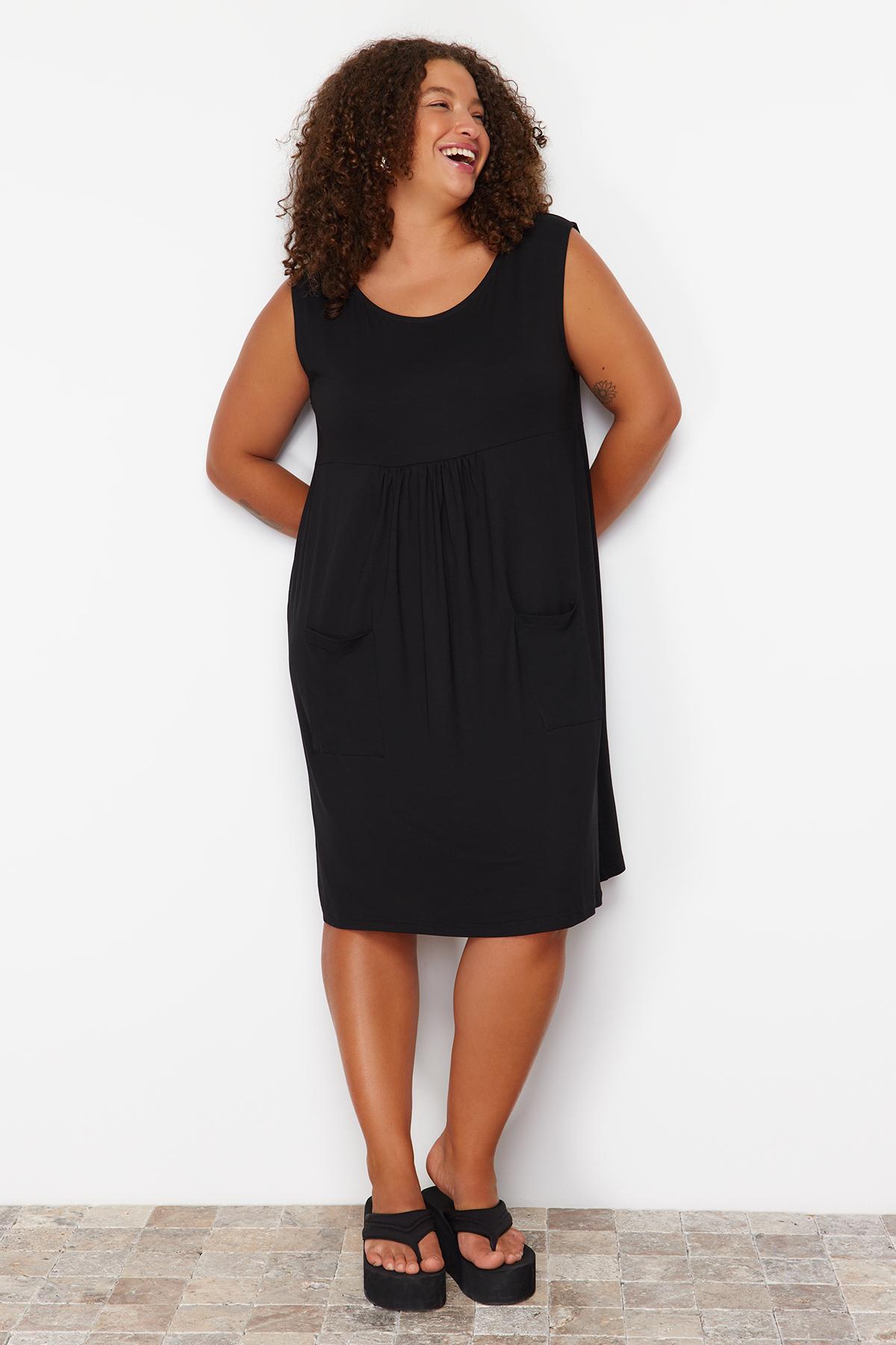 

Женское платье больших размеров, новое сезонное модное черное однотонное трикотажное платье больших размеров