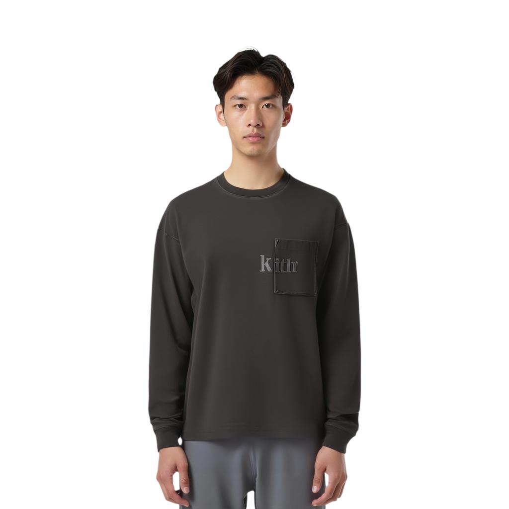 Kith Long Sleeve Quinn Tee Carbon Men Tops Black KHM034155-016
