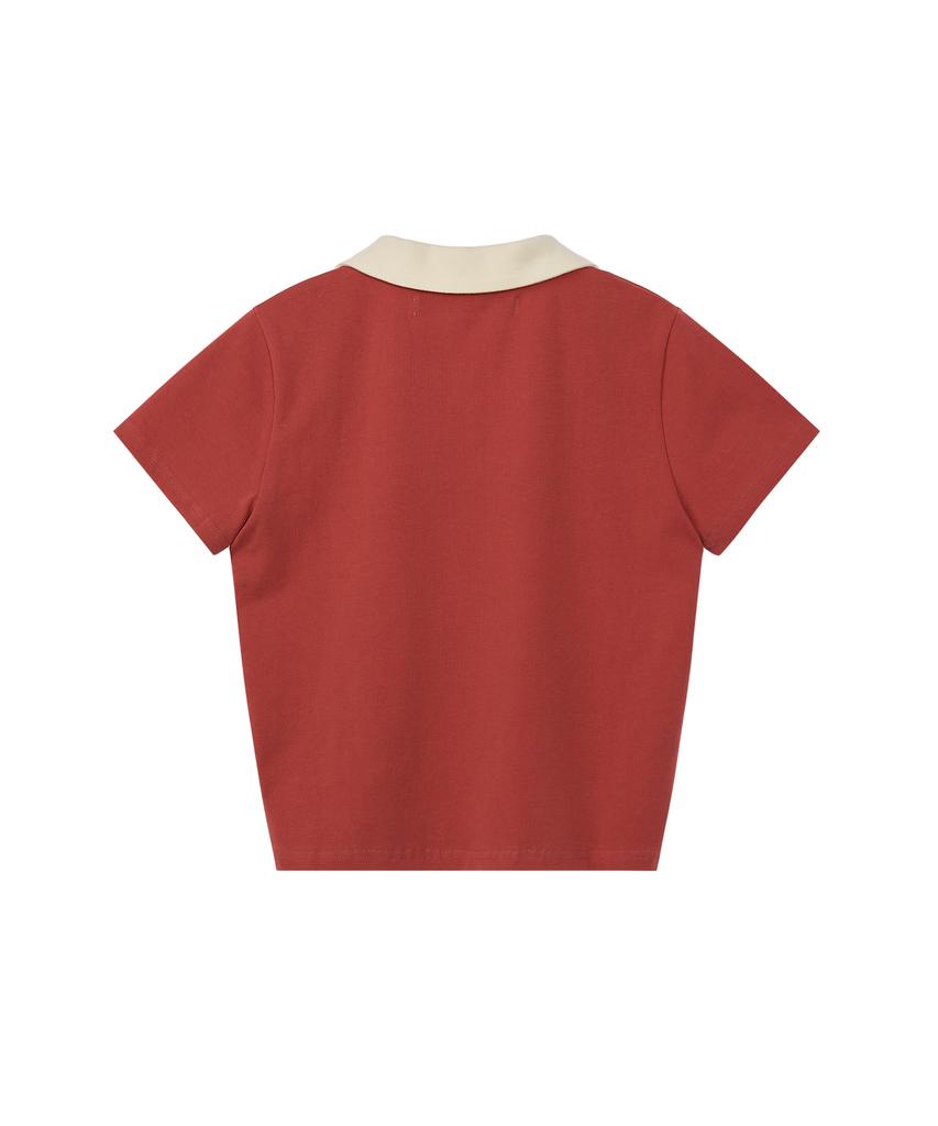 REST&RECREATION V-Neck Collar Top - Brick Red