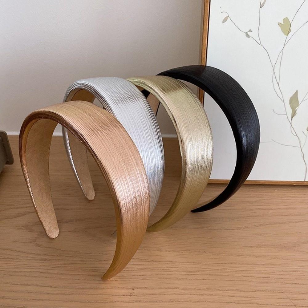 Shiny Gold Hair Hoop Wide Retro Headwear Fashion Leather Hairbands  Hair Accessories