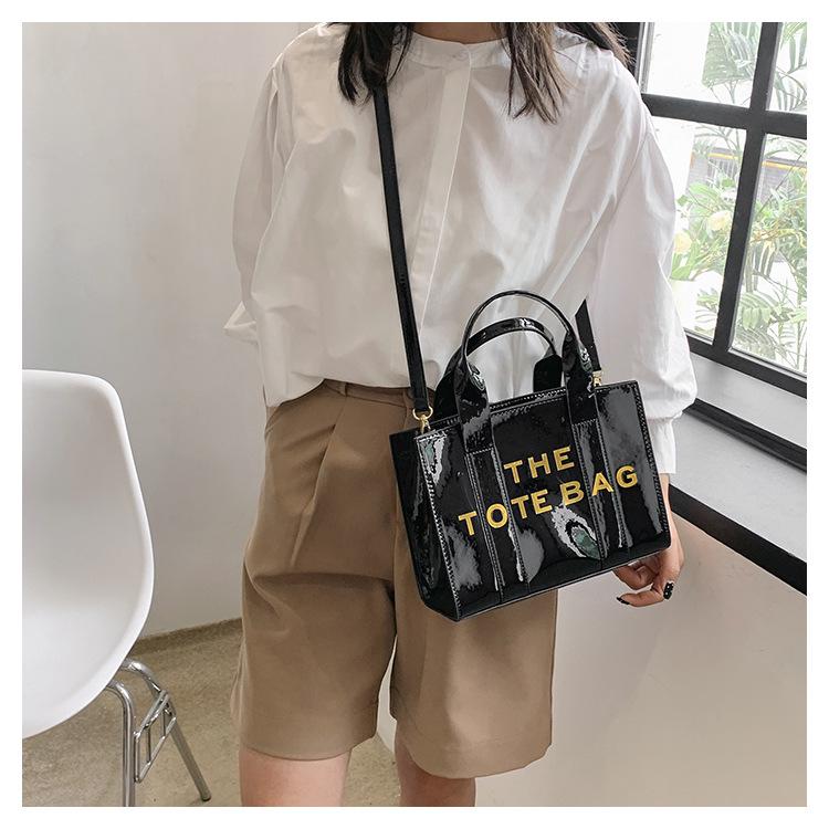 2023 Shiny Patent Leather Lettering Tote Bag for Women - Single Shoulder and Crossbody