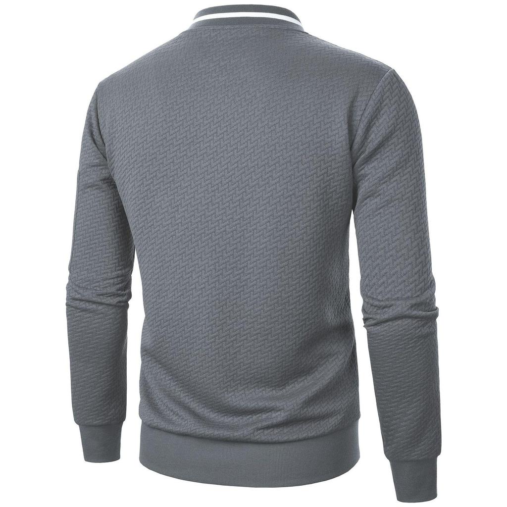 Men's Zipper Stand Collar Hoodie Jacquard Cardigan