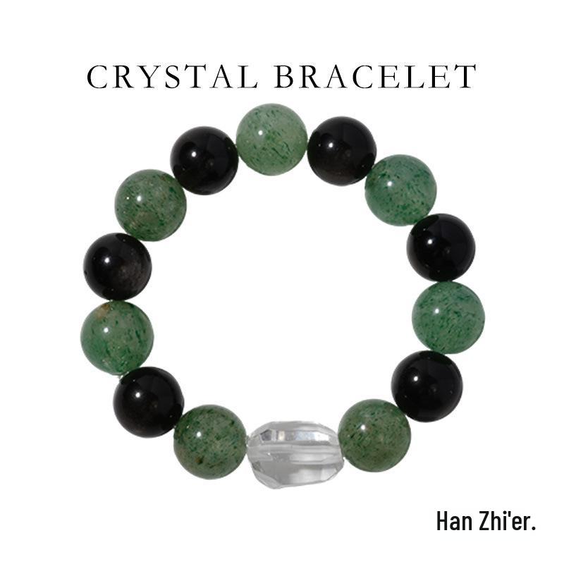 Han Qian er Silver Obsidian Green Strawberry Quartz Irregular Bracelet SC0171 - Attract Wealth, Versatile Fashion. темно-зеленого