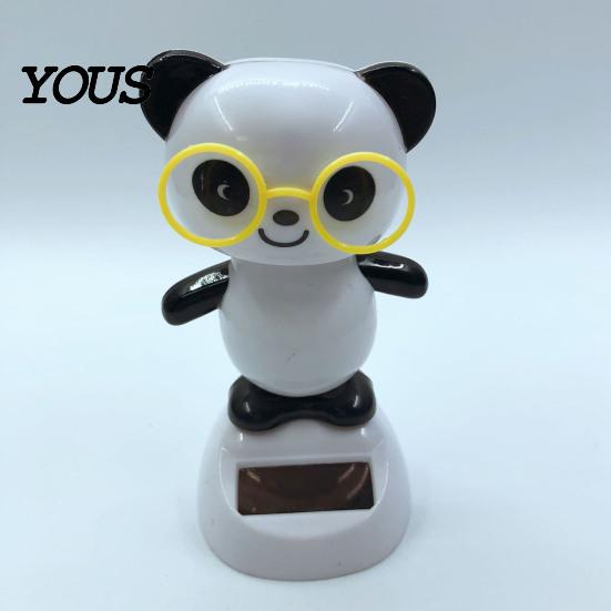 Fatigue Relief Car Accessory Solar Panda Ornament, Plastic Pendant, Automatic Head Swinging Black And White Ornament Doll, Dashboard Cute Interior