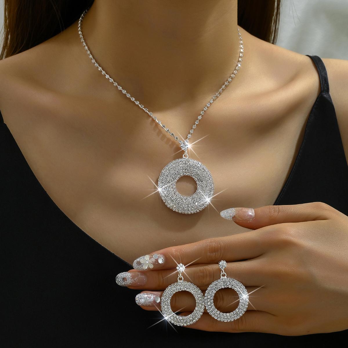 

3 предмета свадебного женского модного комплекта украшений в форме круга, серьги с кисточками и стразами, ожерелье, роскошный модный аксессуар для вечеринки