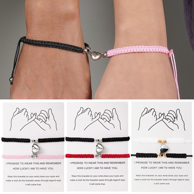 2Pcs/Set Magnetic Heart Attract Couples Love Bracelets For Women Men Handmade Braided Rope Adjustable Wristband Bracelet Jewelry