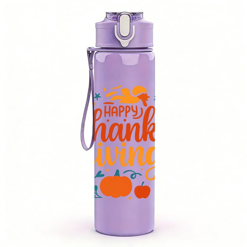 1PC Happy Thanksgiving Circle Art 750ml Color Plastic Sports Water Bottle Leakproof Flip Straw Lid Suitable for Sports Office Home Use