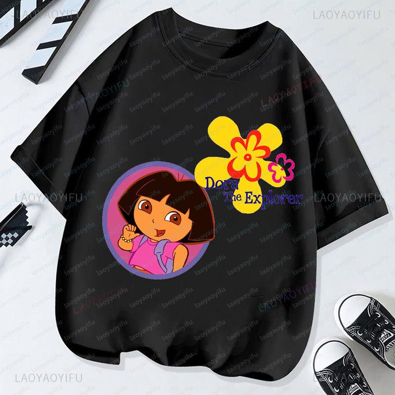 Dora The Explorer T Shirt Summer Short Sleeved Overside Clothes Hot Sale Cartoon Casual Streetwear Crew Neck Boy Girl Tops