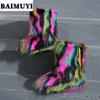 Luxury Furry Women Ankle Snow Boots Flats Platform Fur Warm Shoes Brand Winter 2025 Trend Designer Woman Plush Ankle Botas Mujer