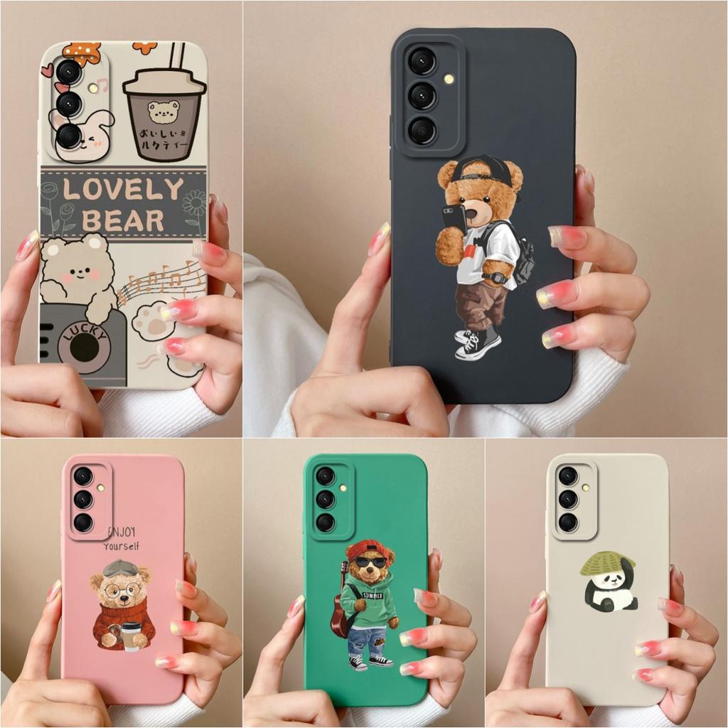 Roztomilý kreslený medvídek panda kryt na telefon pro Samsung A16 M55 A06 M35 S24 FE C55 5G pouzdro Super nárazuvzdorné proti pádu Tekuté silikonové pouzdro pro Samsung Capa