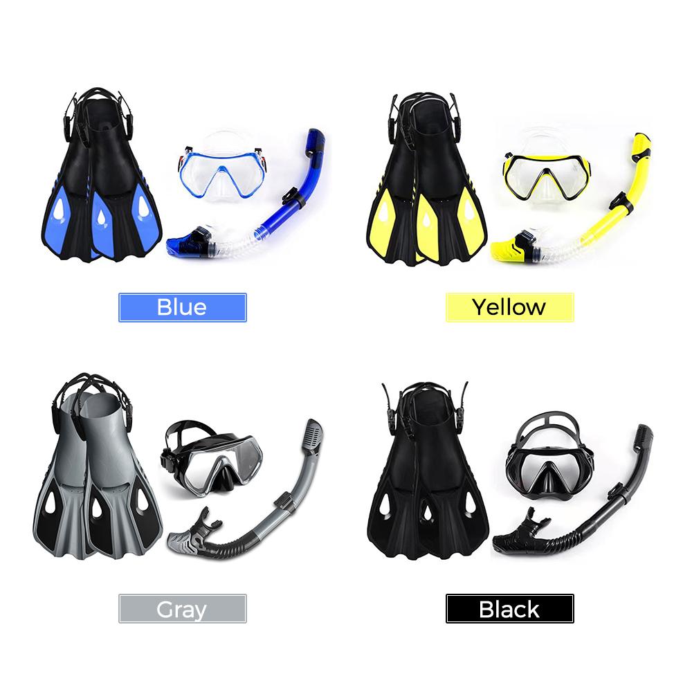 Diving Goggles Three-Window High Clear Diving Mask with Full Dry Snorkel and Adjustable Fins  for