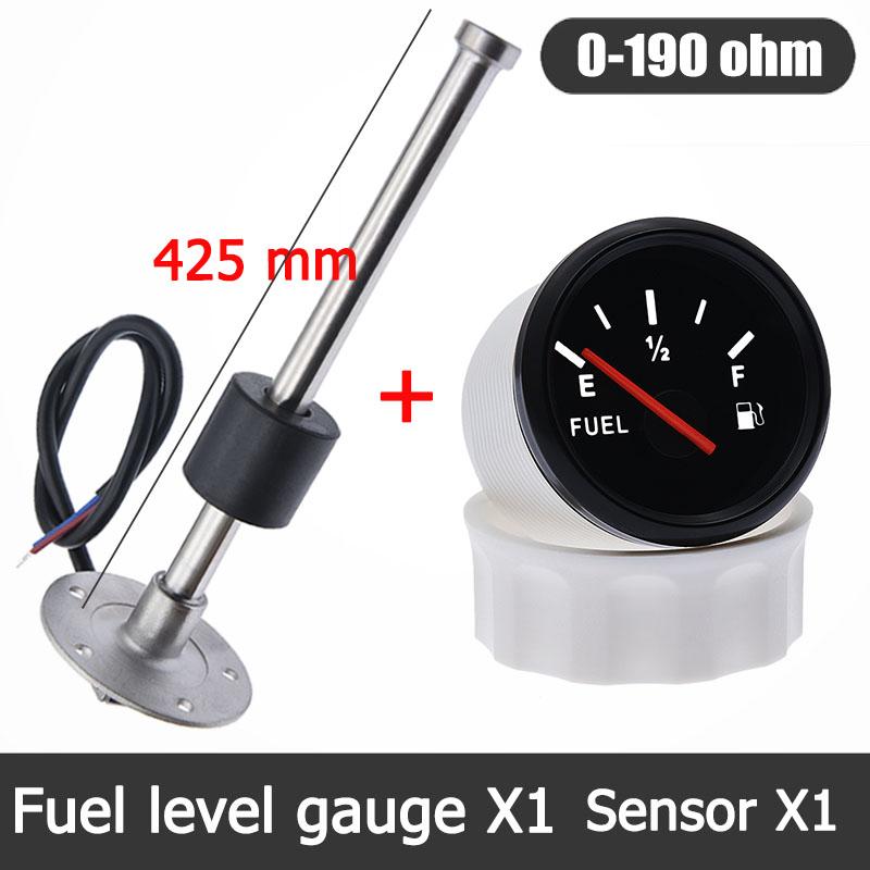 52MM Fuel Gauge with Fuel Level Sensor 125MM 175MM 225MM 275MM 0-190Ohm Sensor With Red Backlight Oil Tank Level Indicator