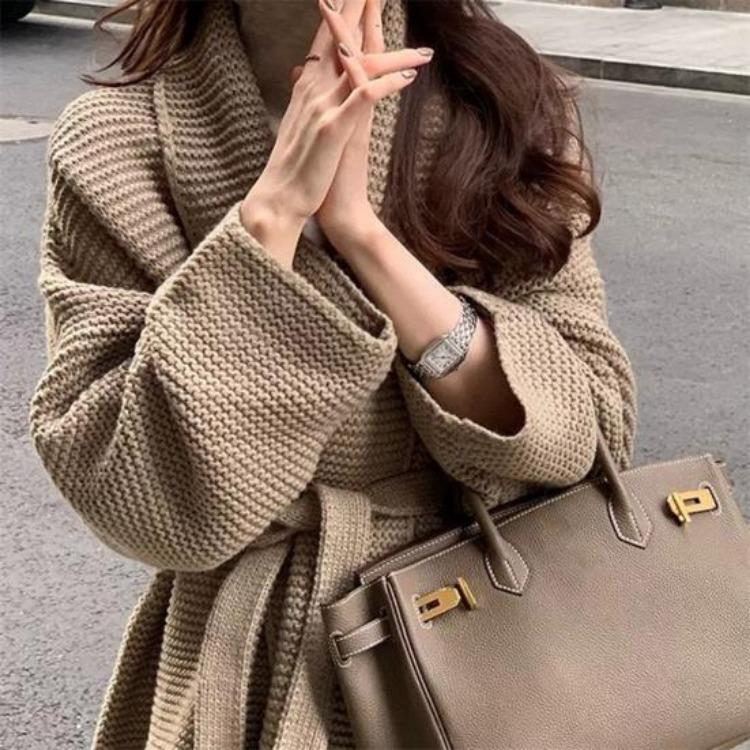 Fall Winter Warm Women Oversized Knitted Cardigan Casual Open Front Long Sleeve Sweater Coat Outerwear