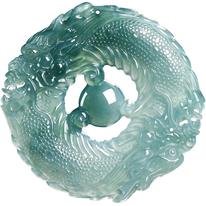 Blue Water Jadeite Double Dragon Pendant for Prosperity