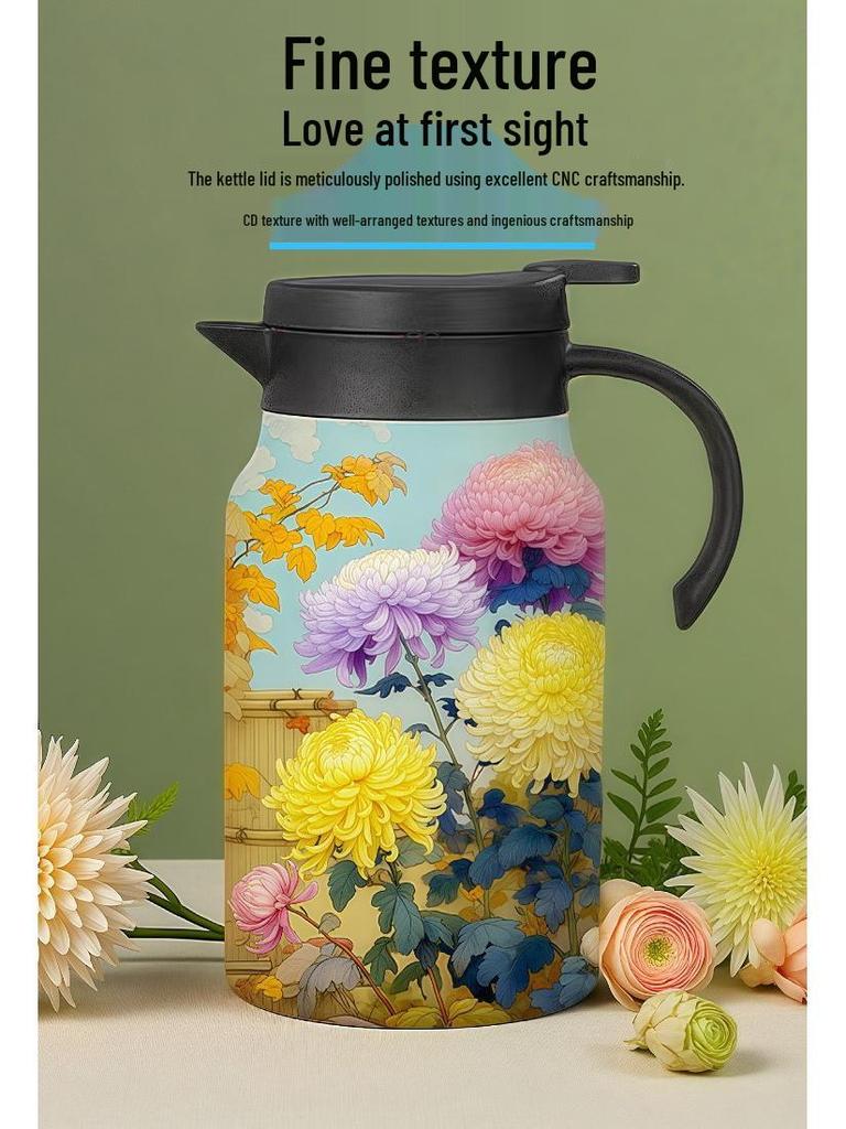 316 Stainless Steel Large Stewing Teapot – Insulated, Health Preservation, with Exquisite Patterns and Tea-Water Separation