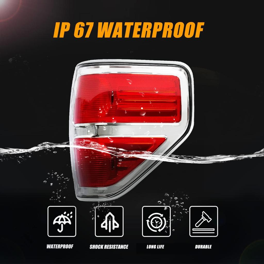 RANSOTO F150 Right Tail Light Compatible With Ford F-150 2009 2010 2011 2012 2013 2014 Chrome Trim Passenger Side